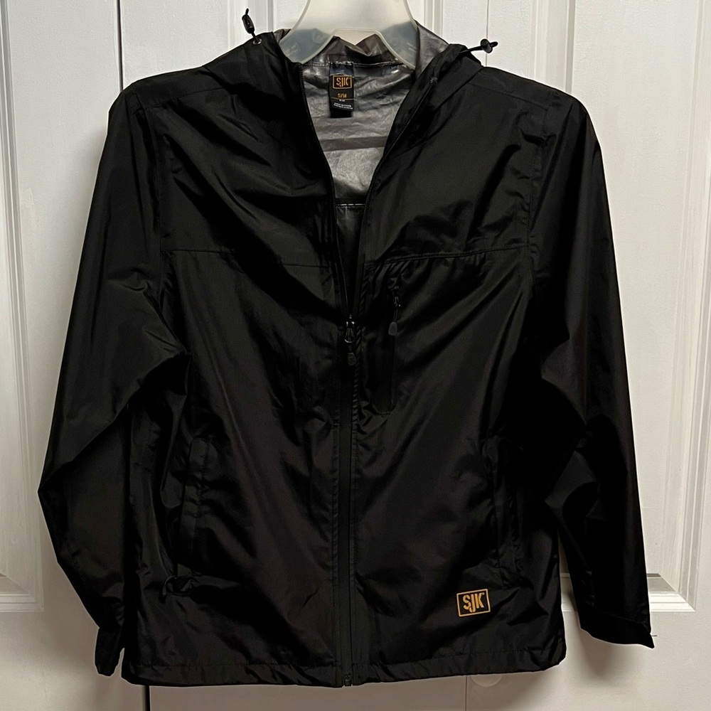 Men's Black Windbreaker Jacket with Hood Size S
